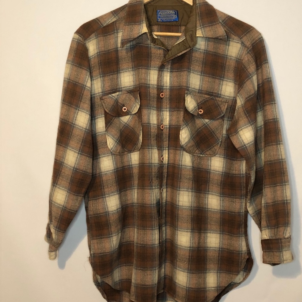 Pendleton Button Down Shirt Wool Brown Plaid